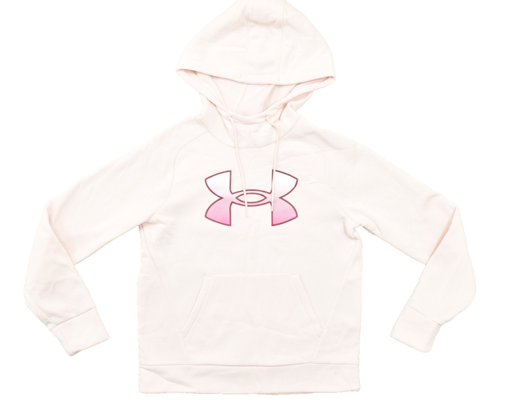 Under Armour Women's XS Pink Fleece Hoodie Loose Fit Ombre Logo Sweatshirt